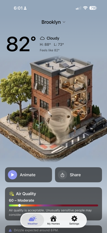 Diorama home in a playful whirlwind scene